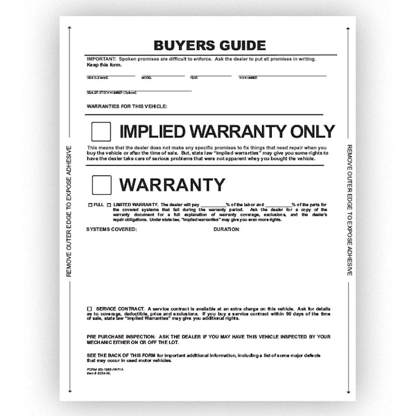 Asp Peel N Seal Implied Warranty Buyers Guide 1 Part No Lines, Qty 100 Pk 8254-NL - main